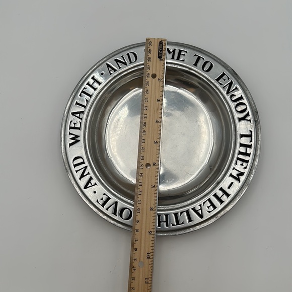 Vintage Wilton Health Love and Wealth and Time To Enjoy Them Pewter Plate / Bowl - Picture 14 of 16